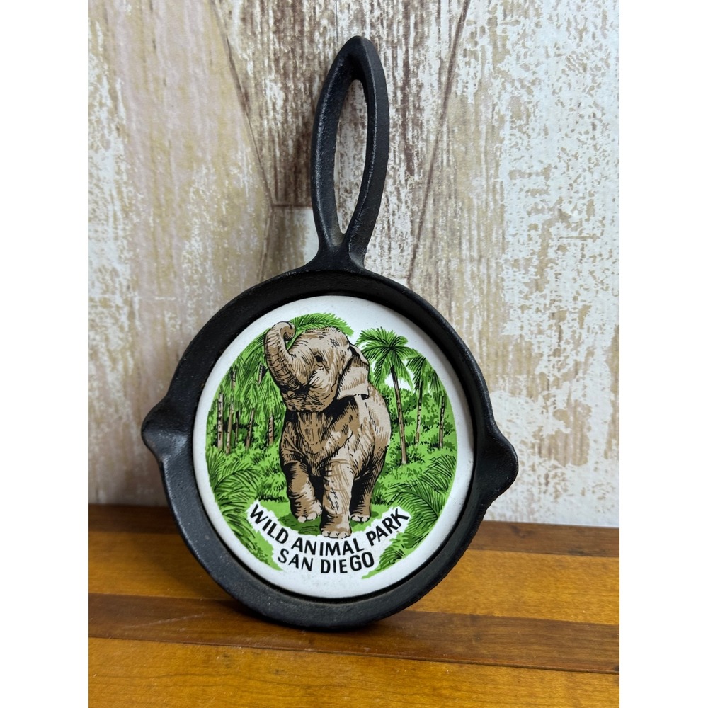 Vintage San‎ Diego Wild Animal Park Elephant Cast Iron Trivet Souvenir Japan